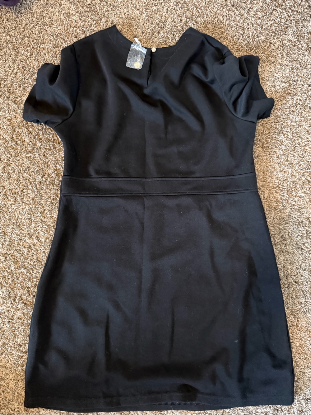 Black Short-Sleeve Mini Dress with Gold Button Detailing - Picture 4 of 8